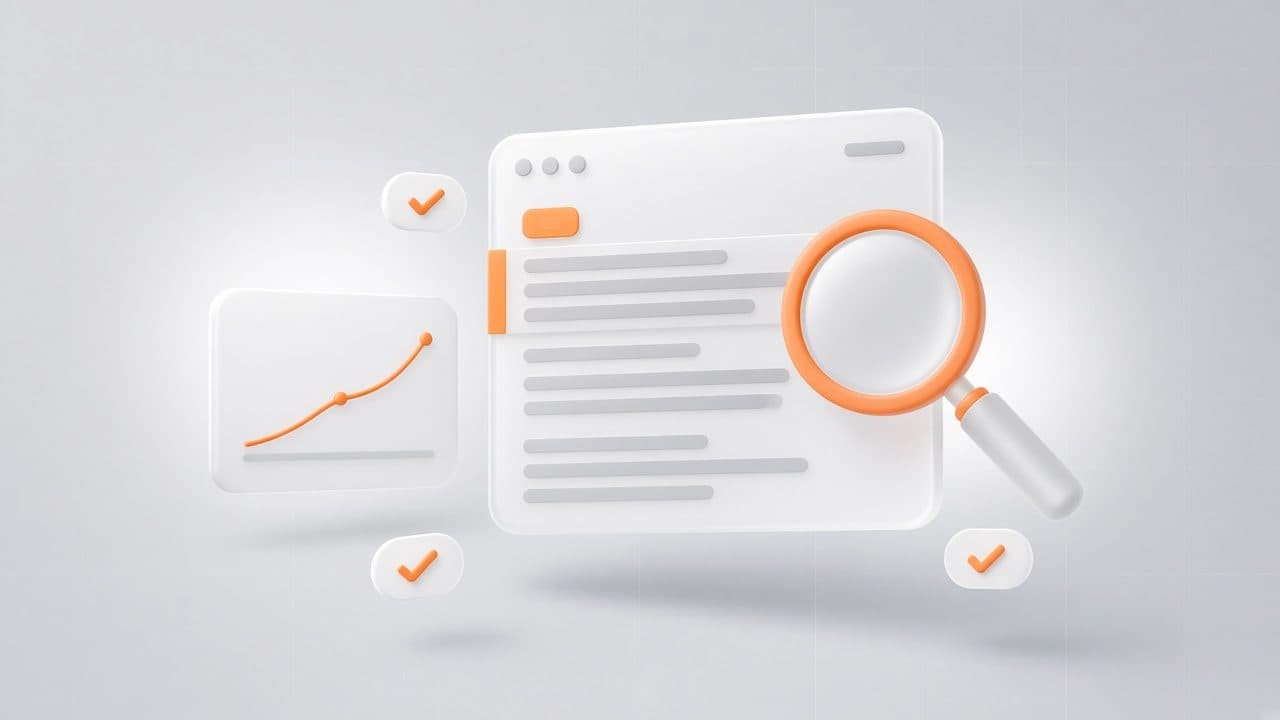 Illustration of a search results page with the top result highlighted, a magnifying glass, and a rising ranking chart